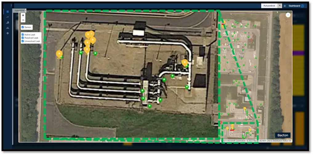 Screenshot of LSI at Bacton. showing the MethaneTracks and leaks