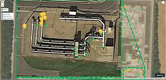 Screenshot of LSI at Bacton. showing MethaneTrack endpoints and leaks