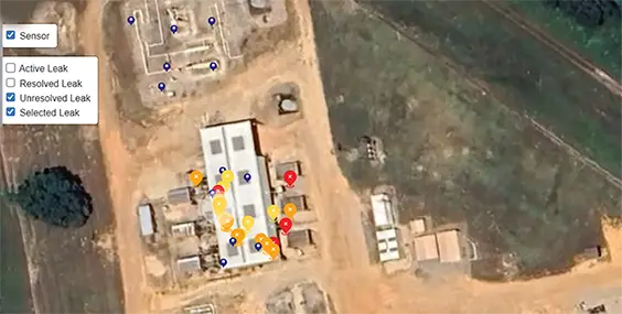 MethaneTrack™ platform displaying locations of multiple emission events